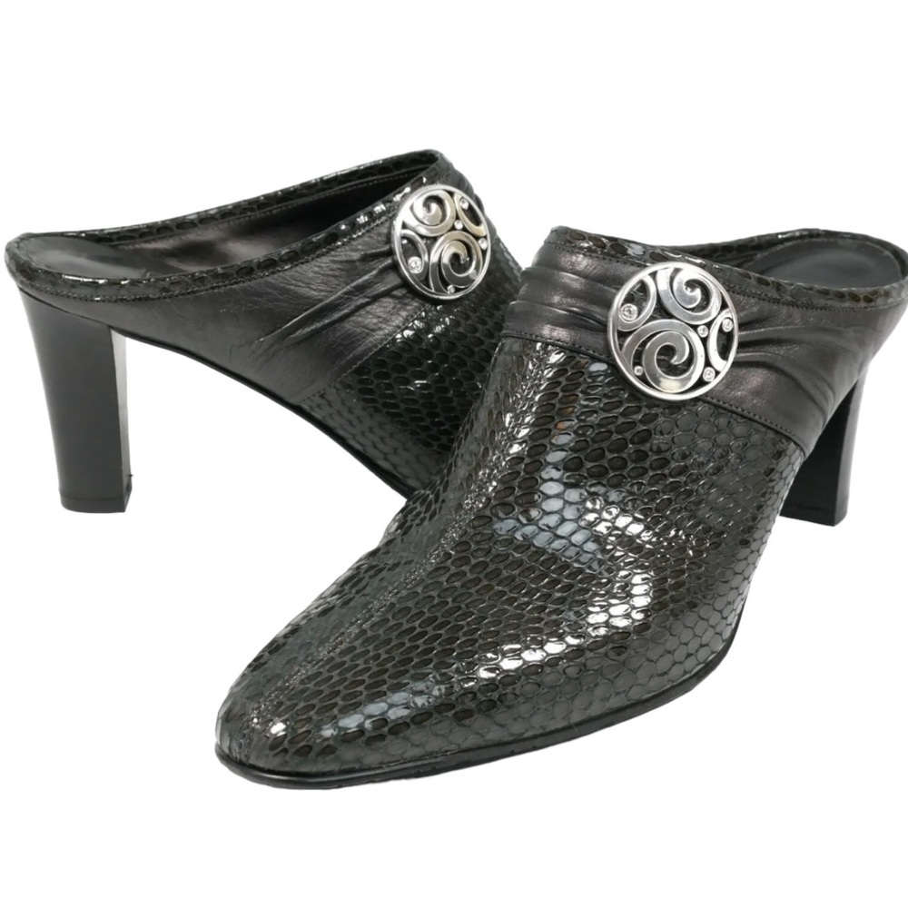 Brighton Ravish Mules Napa Snake Embossed Leather Italy Womens 7.5 Slip On Shoes